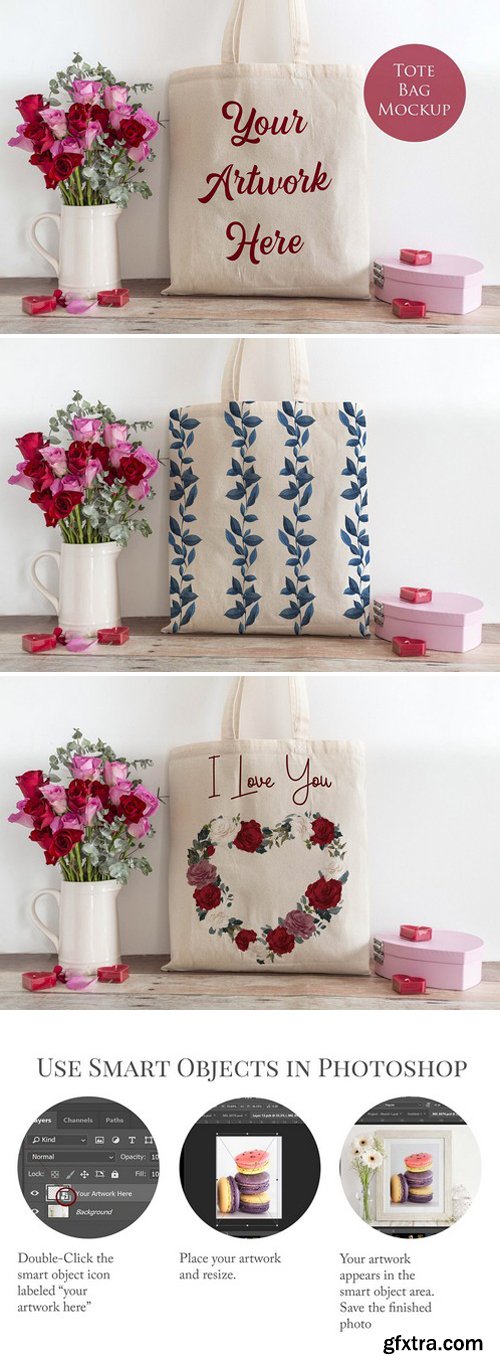 CM - Tote bag mockup- Red & Pink roses 2278685