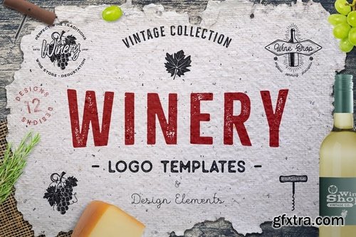 Winery Logo Designs & Wine Elements Retro Badges