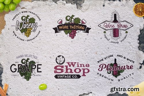 Winery Logo Designs & Wine Elements Retro Badges