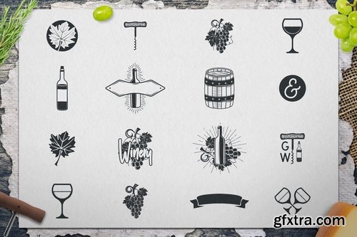 Winery Logo Designs & Wine Elements Retro Badges