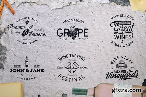 Winery Logo Designs & Wine Elements Retro Badges