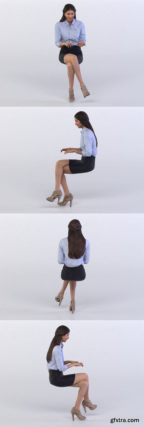 Belle 0289 Woman sitting, typing, legs crossed 3d Model