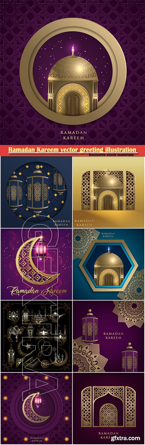 Ramadan Kareem vector greeting illustration, islamic background