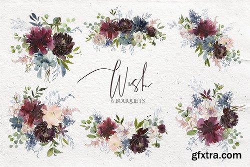 CM - Wish Bordo Blue Watercolor Flowers 2301333