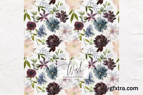 CM - Wish Bordo Blue Watercolor Flowers 2301333