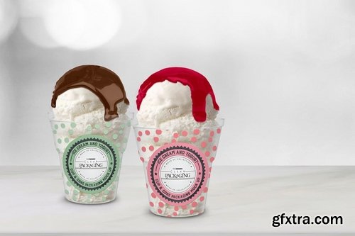 Clear Sundae Ice Cream Cups with Lids Mockup