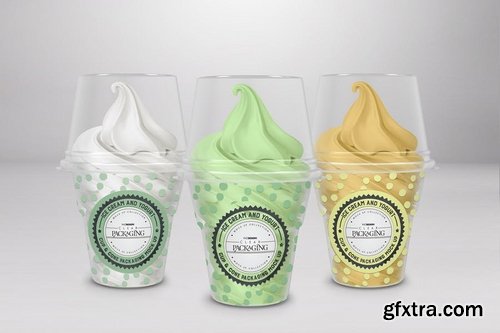 Clear Sundae Ice Cream Cups with Lids Mockup