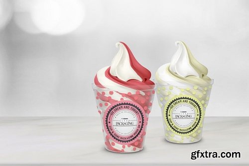 Clear Sundae Ice Cream Cups with Lids Mockup