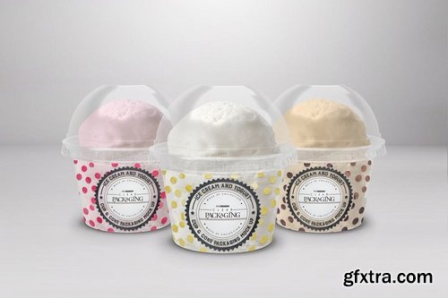 Clear Sundae Ice Cream Cups with Lids Mockup