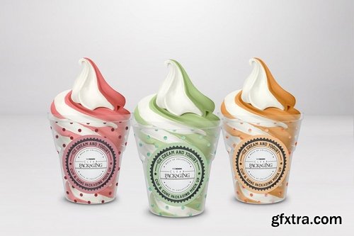 Clear Sundae Ice Cream Cups with Lids Mockup