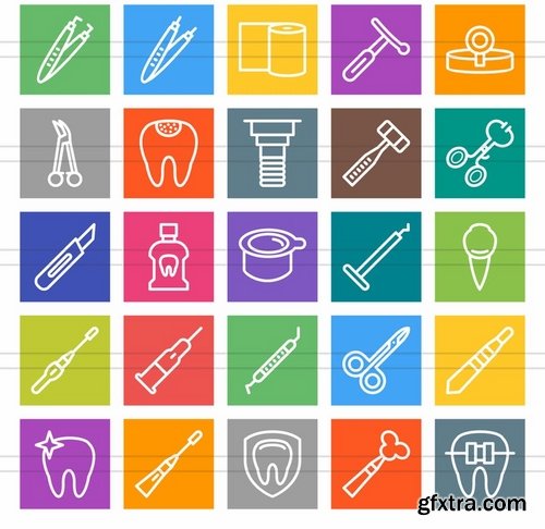 50 Dentist Equipment Line Multicolor BG Icons