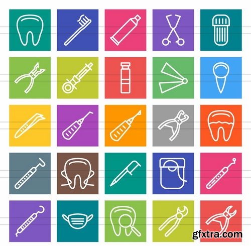 50 Dentist Equipment Line Multicolor BG Icons