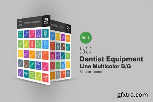 50 Dentist Equipment Line Multicolor BG Icons