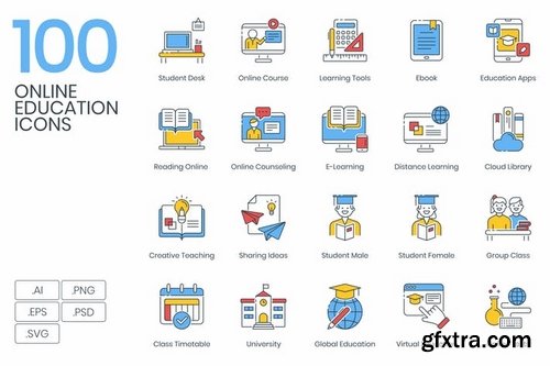 100 Online Education Icons