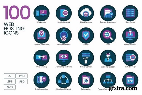 100 Web Hosting Flat Icons