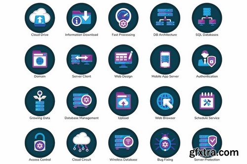 100 Web Hosting Flat Icons