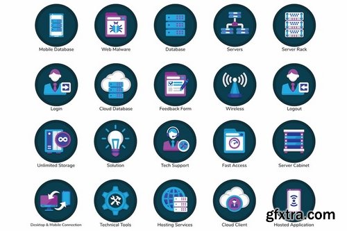 100 Web Hosting Flat Icons