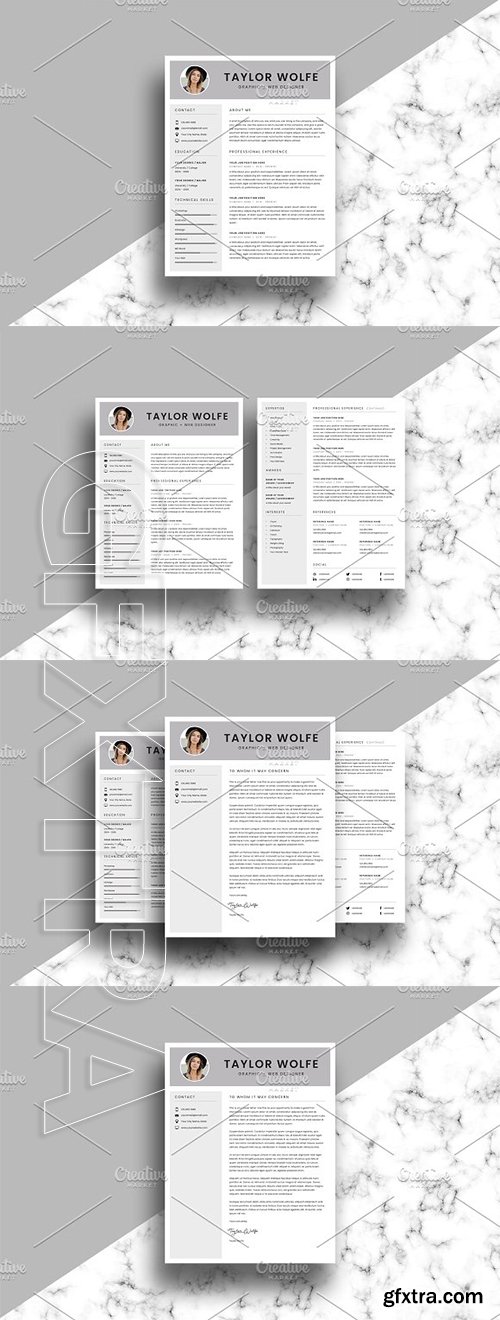 CreativeMarket - Resume CV Template - 3 Page - Taylor 2314393