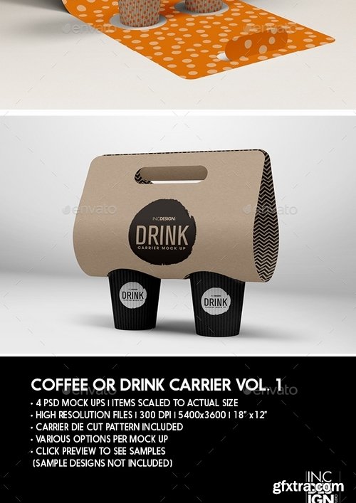 GraphicRiver - Coffee or Drink Take out Carrier Vol1 Packaging Mock Up 16056610