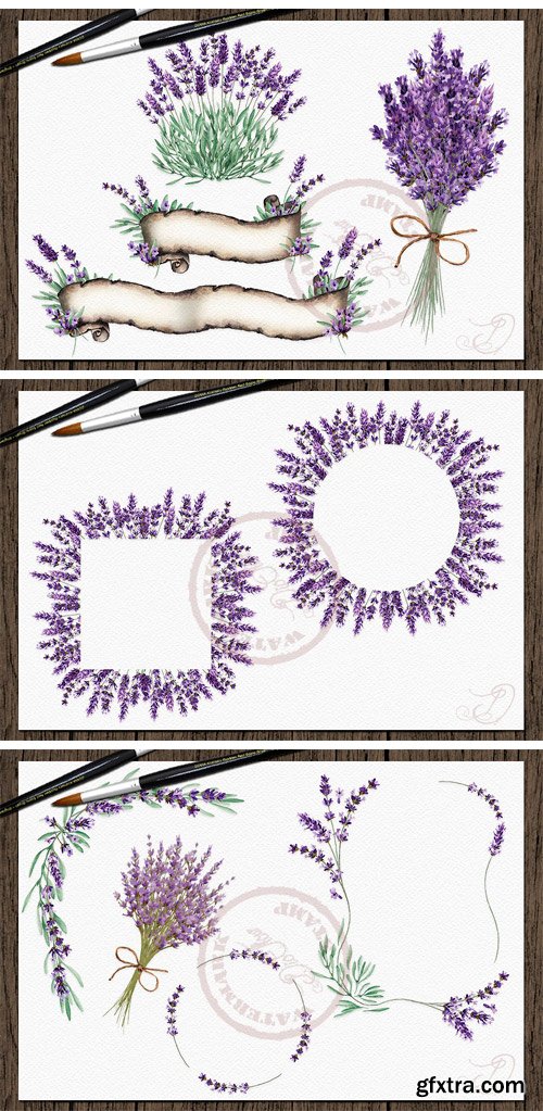 CM - Lavender Frames Watercolor Clip Art 2315682