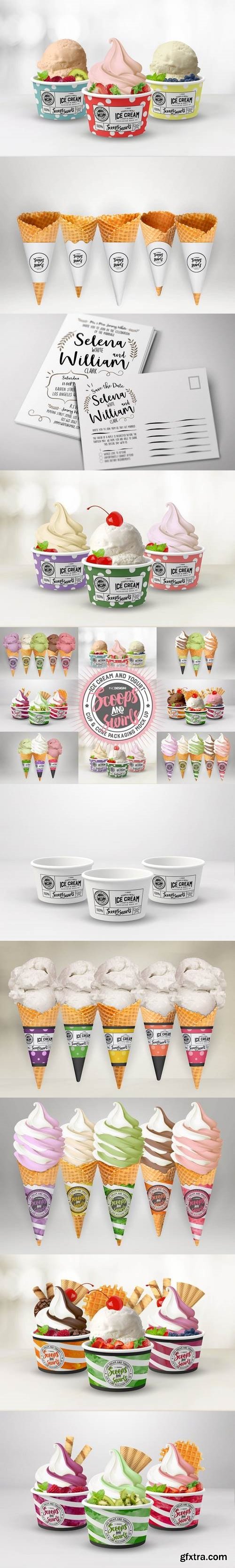 Ice Cream or Yogurt Cup and Cone Packaging Mock Up