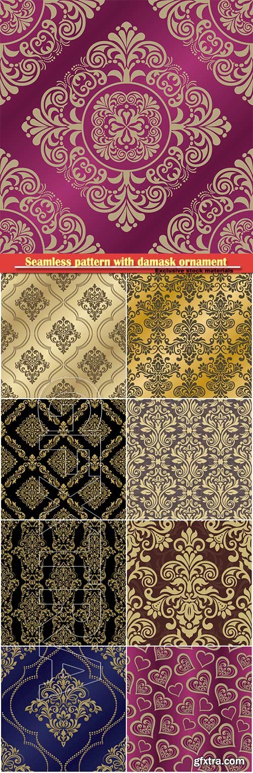 Seamless pattern with damask ornament, vector vintage floral element