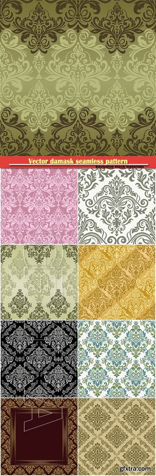 Vector damask seamless pattern background, floral element