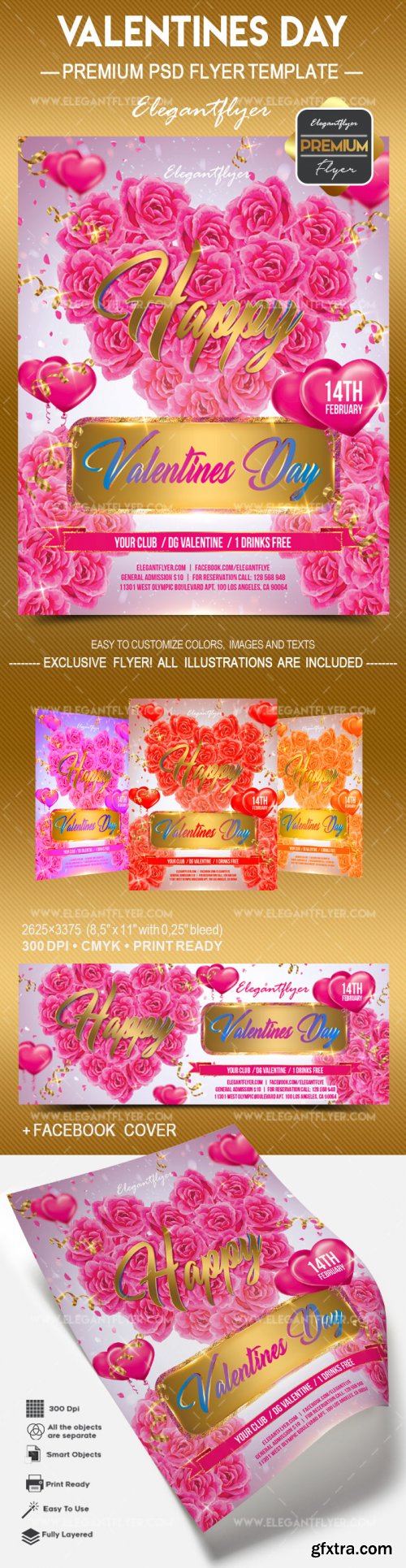 Valentines day V27 2018 Flyer PSD Template + Facebook Cover