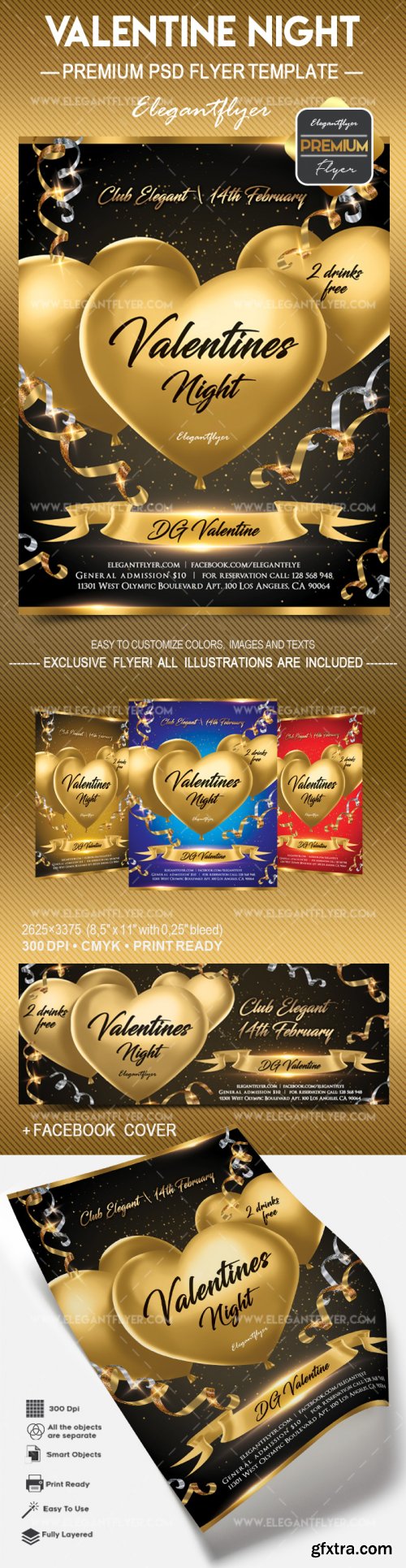 Valentines Night V26 2018 Flyer PSD Template + Facebook Cover