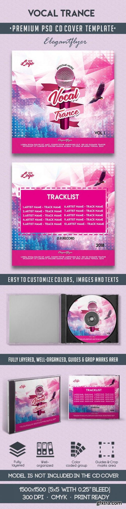 Vocal Trance V1 2018 Premium CD Cover PSD Template