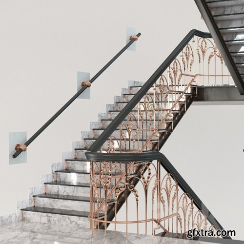 Classic Marble Copper Stairs 3d Model