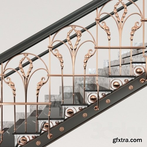 Classic Marble Copper Stairs 3d Model