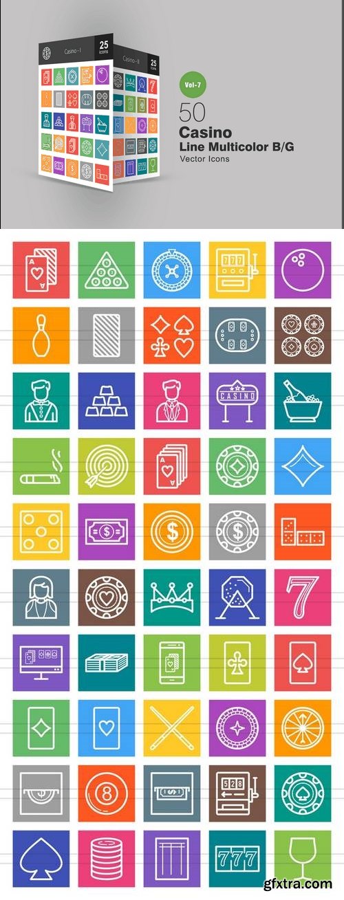 50 Casino Line Multicolor B/G Icons