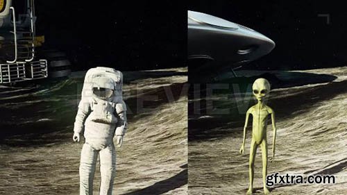 Astronaut And Alien On Moon - Motion Graphics 65862