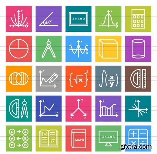 50 Math Symbols Line Multicolor BG Icons