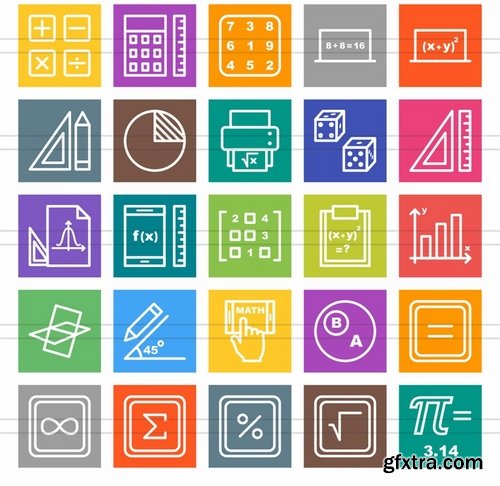 50 Math Symbols Line Multicolor BG Icons