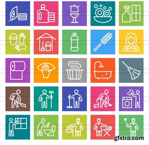 50 Cleaning Services Line Multicolor BG Icons