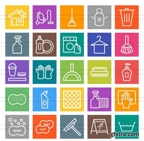 50 Cleaning Services Line Multicolor BG Icons