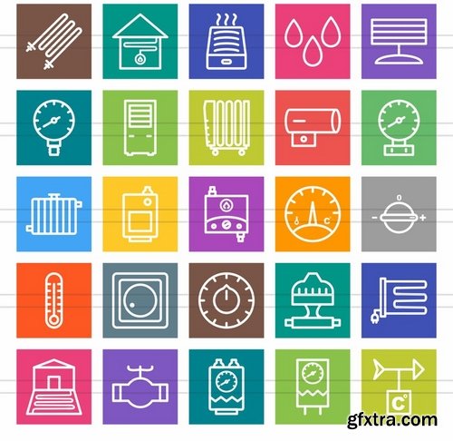 50 Climatic Equipment Line Multicolor BG Icons