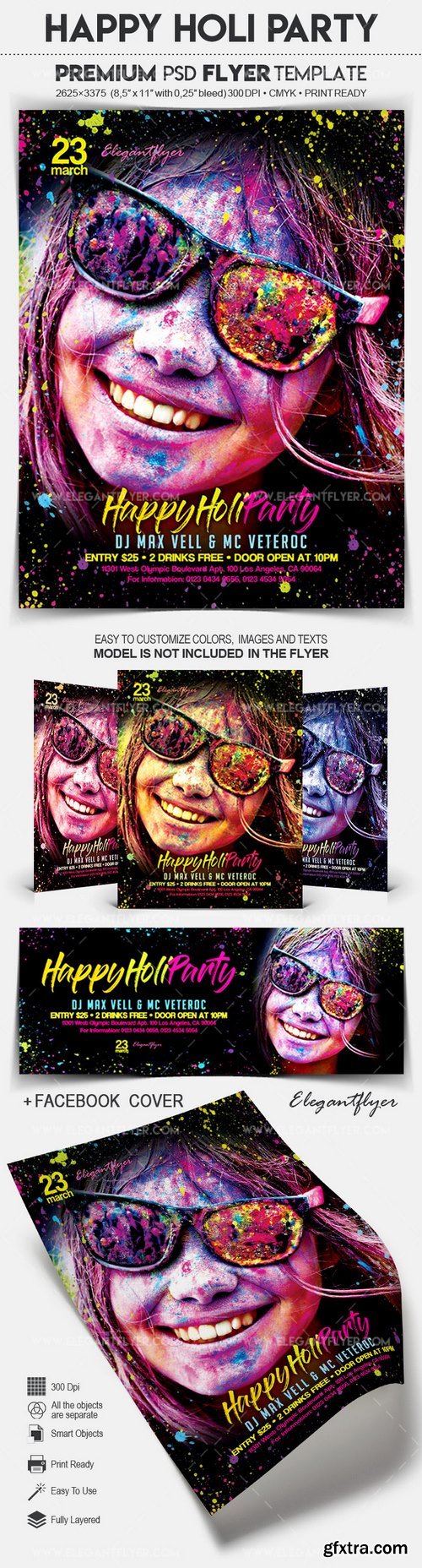 Happy Holi Party – Flyer PSD Template + Facebook Cover