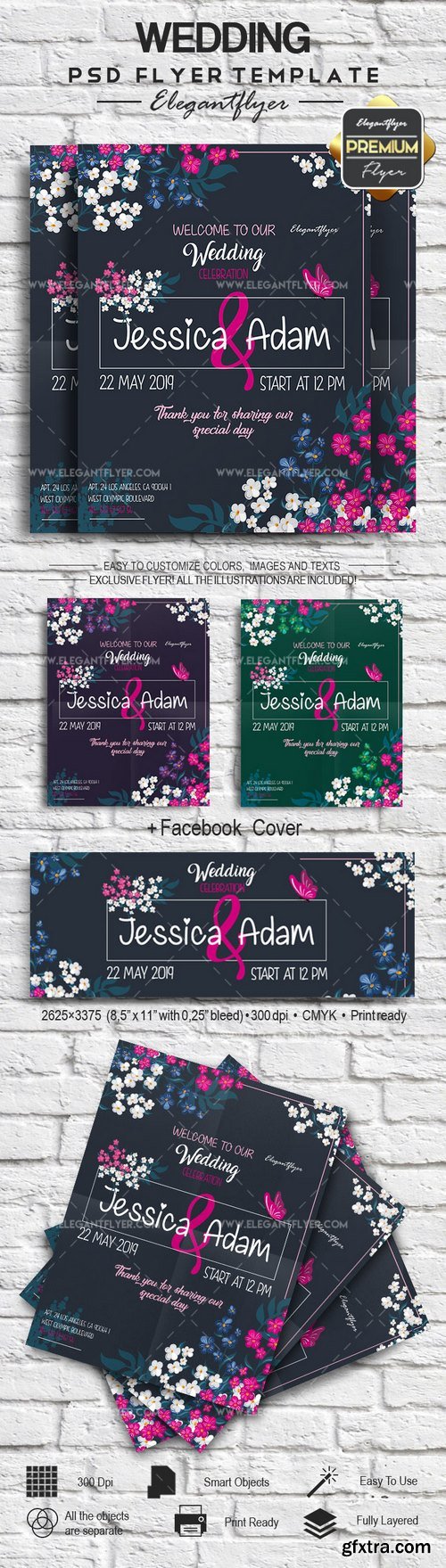 Wedding – Flyer PSD Template + Facebook Cover