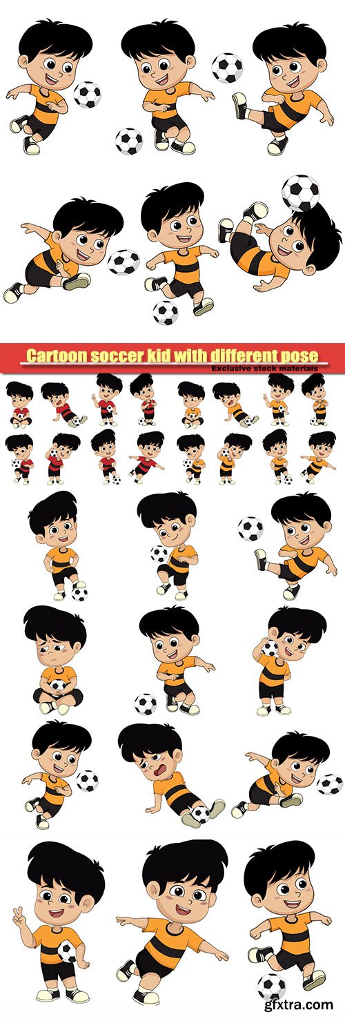 Cartoon soccer kid with different pose