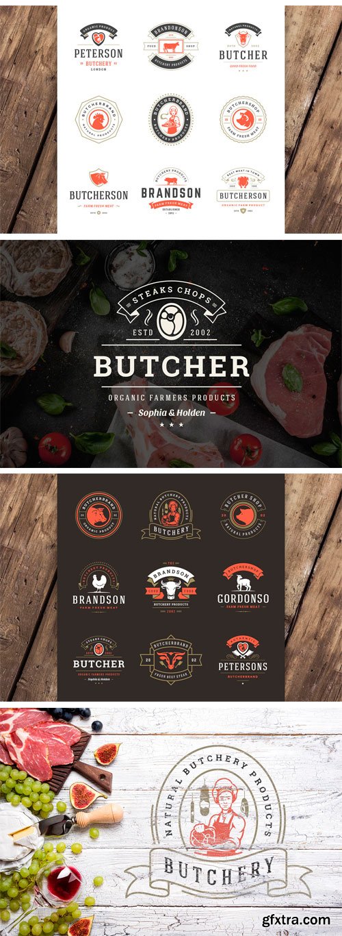 CM - 18 Meat Food Logos and Badges 2316377