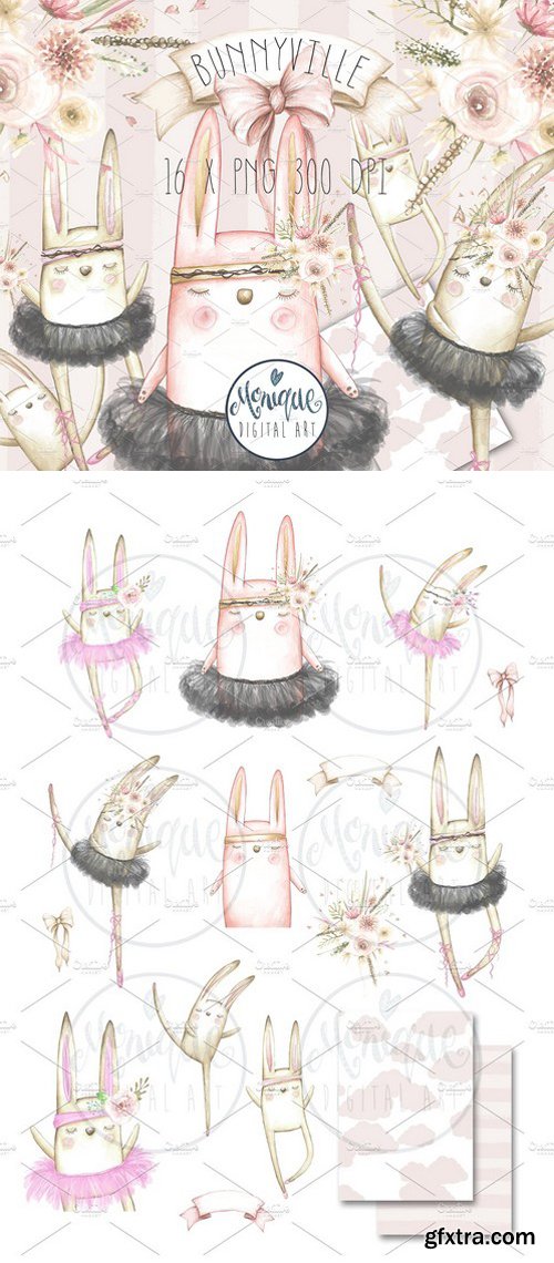 CM - Boho Bunny Clipart, Watercolor 2301380