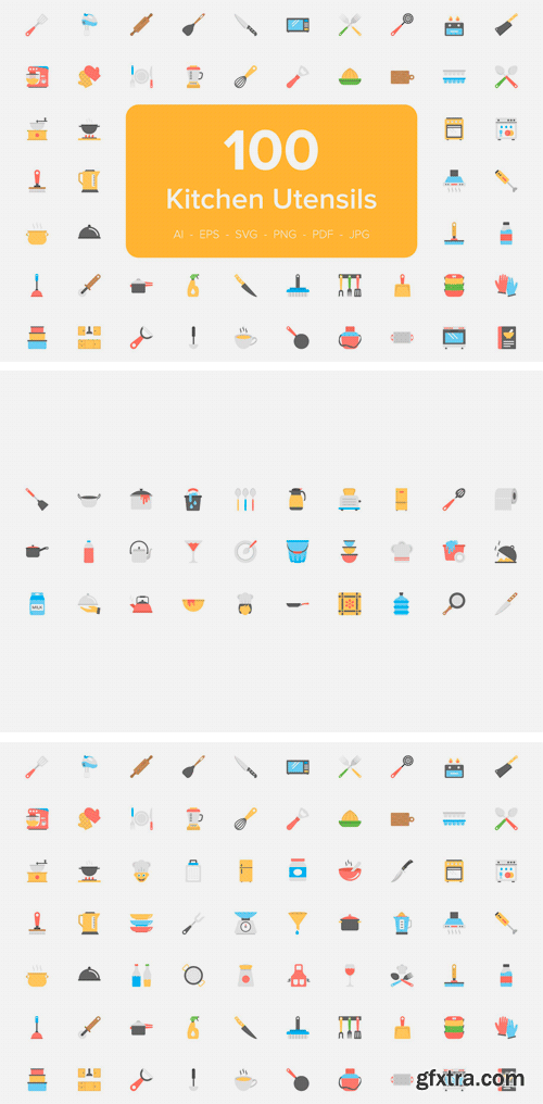 CM - 100 Kitchen Utensils Flat Icons 2316234