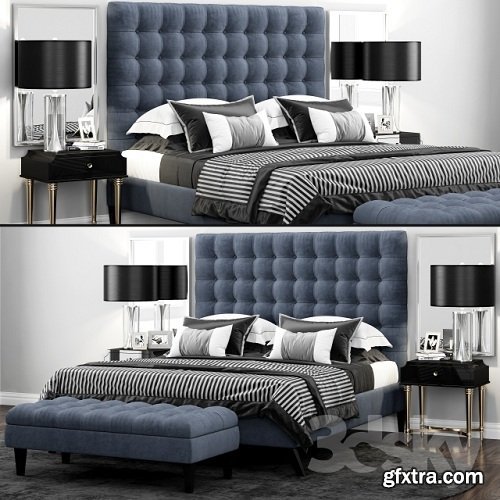 Bed TOV Furniture Eden Grey Velvet Tufted 3d Model