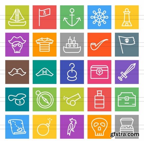 50 Pirate Line Multicolor BG Icons