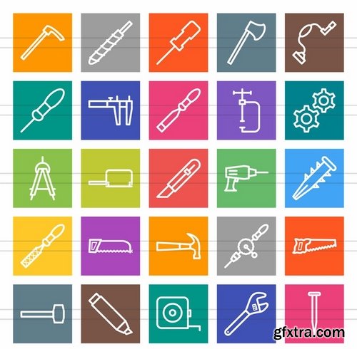 50 Hand Tools Line Multicolor BG Icons