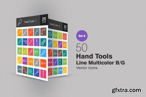 50 Hand Tools Line Multicolor BG Icons