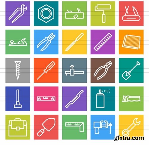 50 Hand Tools Line Multicolor BG Icons